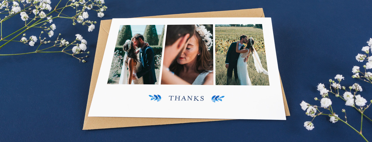 Wedding thank you cards with three photos