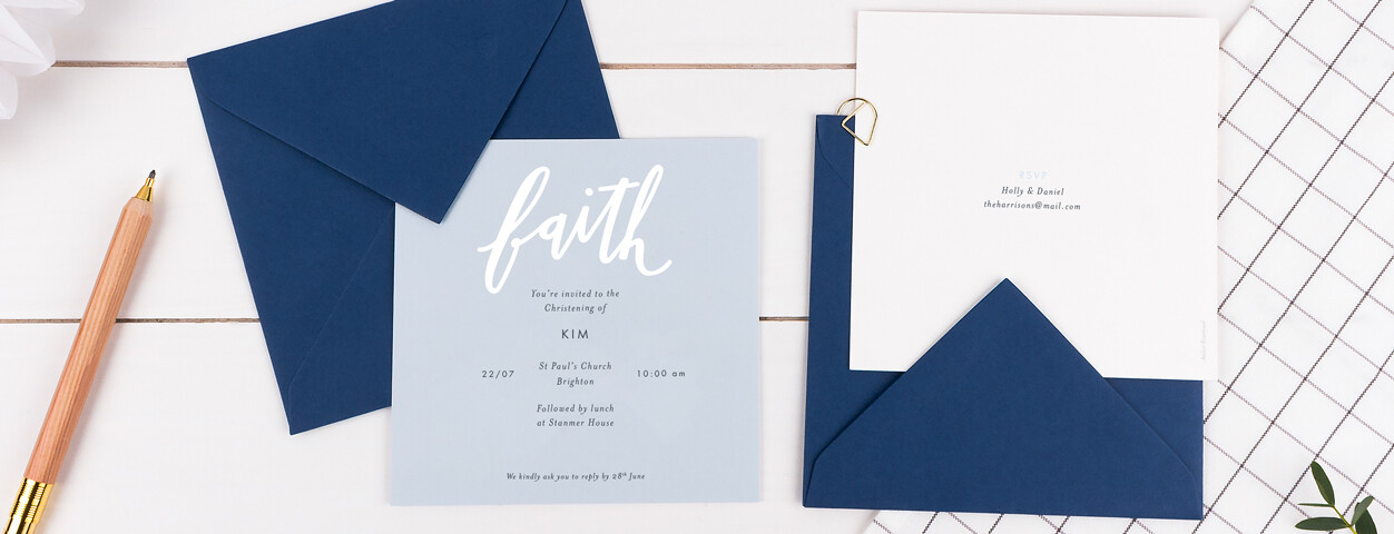 Faith personalised christening invitations