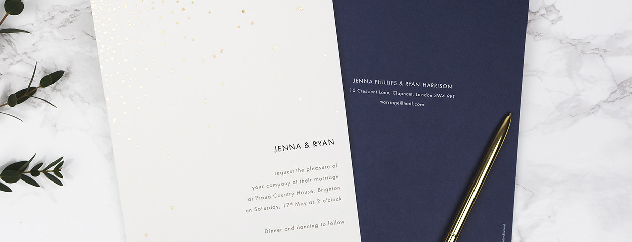 Sparks Fly foil wedding invitations