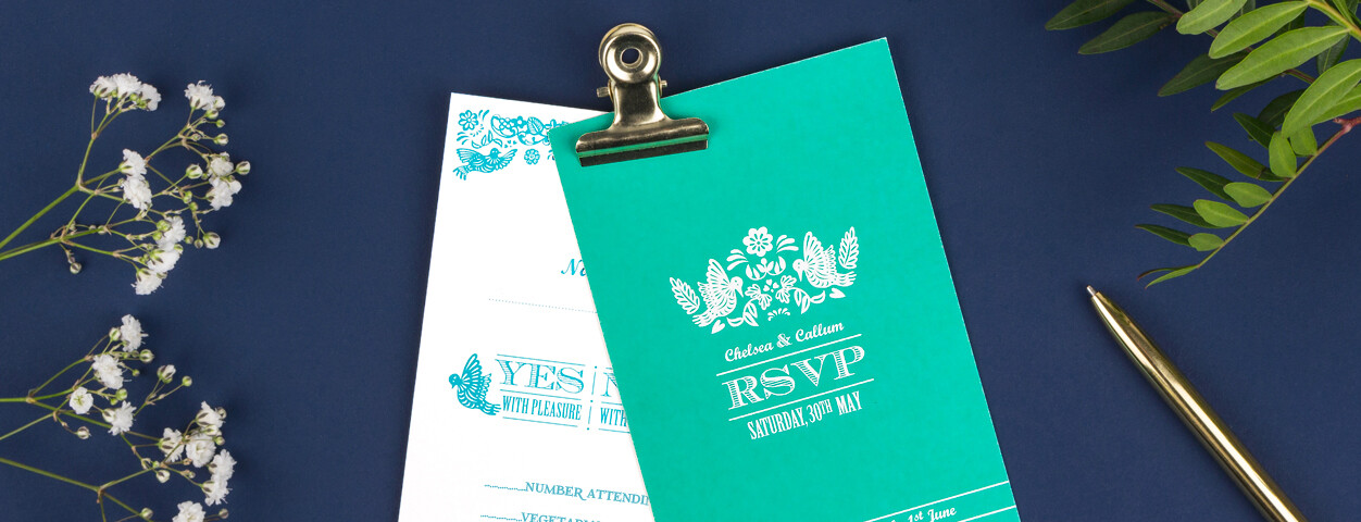 Personalised RSVP cards from Rosemood Papel Picado