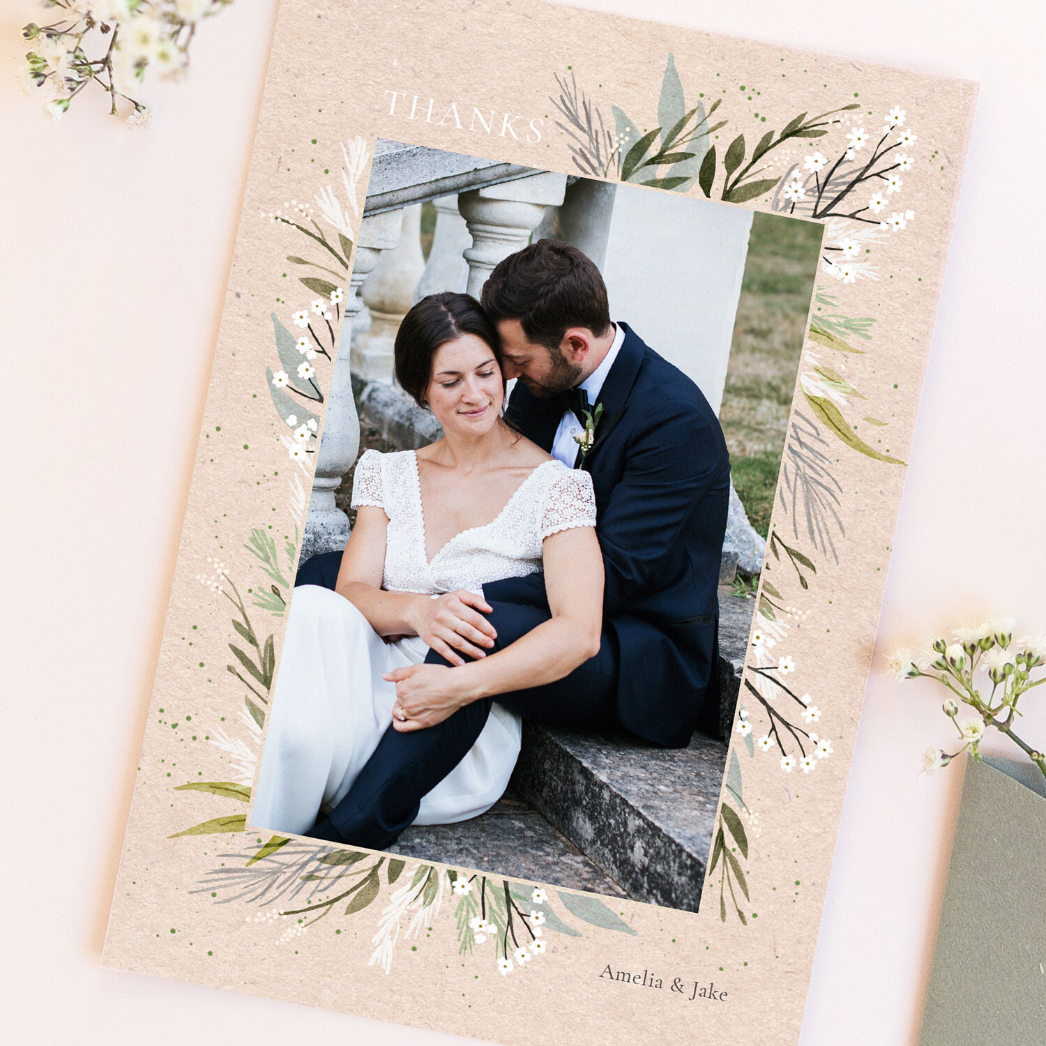 Rustic wedding thank you cards