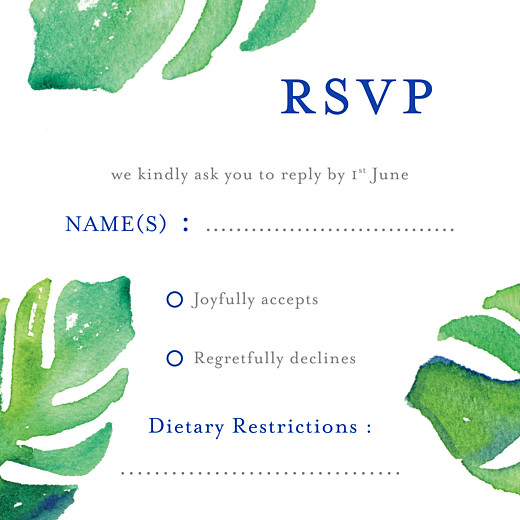 RSVP Cards Acapulco (square) white & green - Front