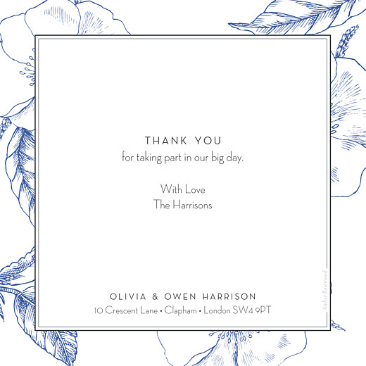 Wedding Thank You Cards Engraved Chic Blue - Back