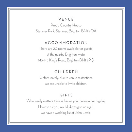 Guest Information Cards Engraved Chic Small Blue - Front