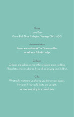 Guest Information Cards Graphique orange and turquoise