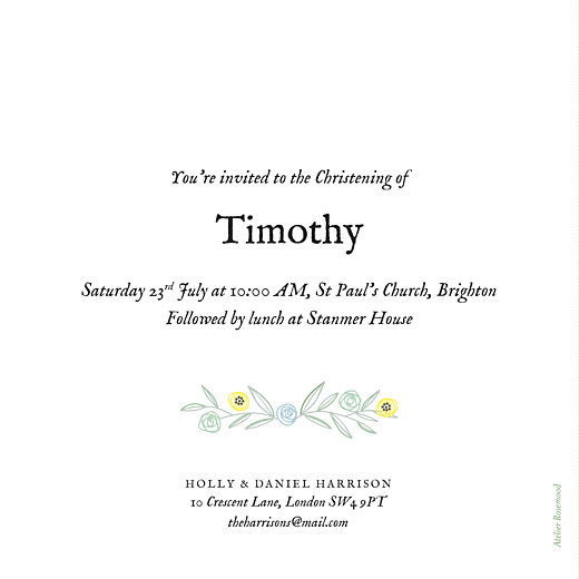 Christening Invitations Rustic Floral Green - Back