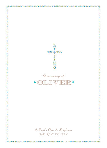 Christening Order of Service Booklets Cover Liberty Cross Blue - Page 1