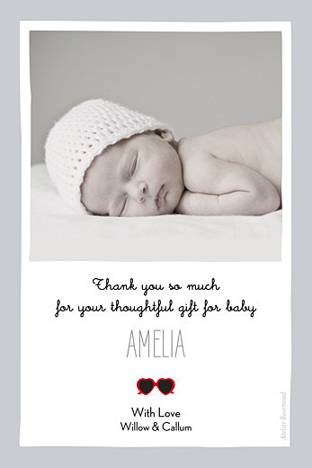 Baby Thank You Cards Sweetheart (Photo) Grey & Red - Back