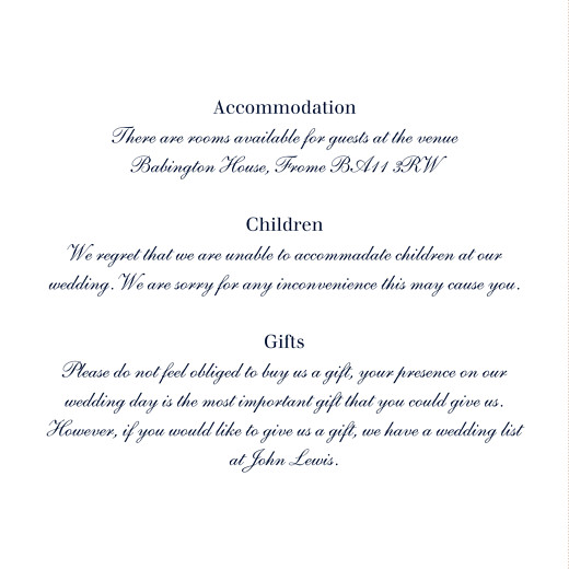 Guest Information Cards Nautical Blue - Front