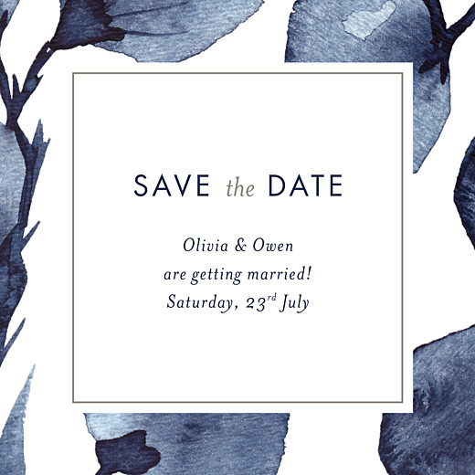Save The Dates Deep Floral Blue - Front