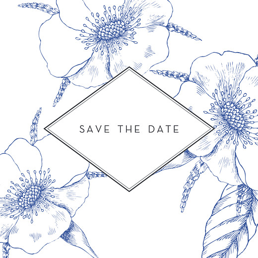 Save The Dates Engraved Chic Blue - Front
