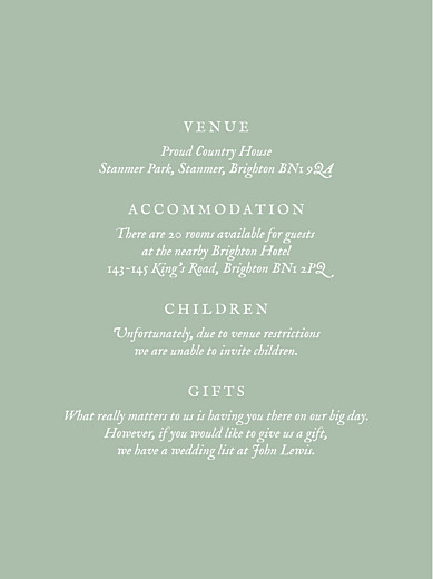 Guest Information Cards Touch of Floral Green - Front