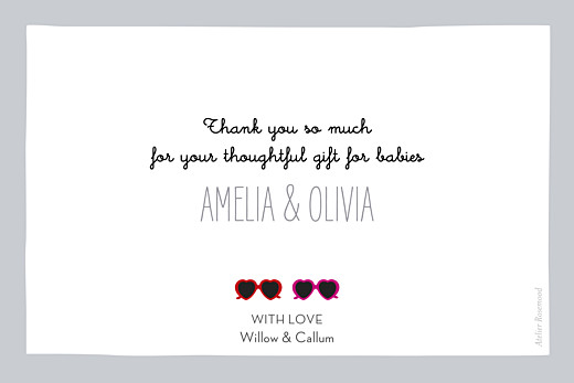 Baby Thank You Cards Sweetheart (Twins) Red & Pink - Back