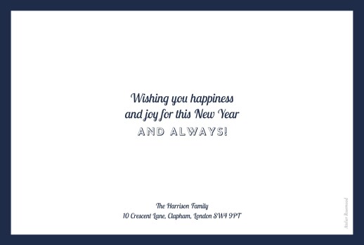 Christmas Cards Welcome New Year Navy Blue - Back