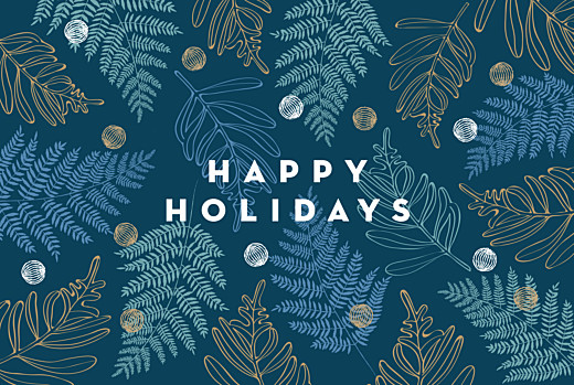 Christmas Cards Festive Ferns Blue - Front