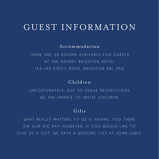Guest Information Cards English Garden Blue - Front