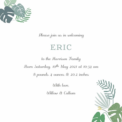 Baby Announcements Tropical Forest 3 Photos Green - Page 3
