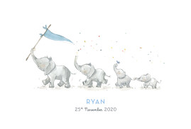 Baby Announcements Elephant Family Of 4 Blue