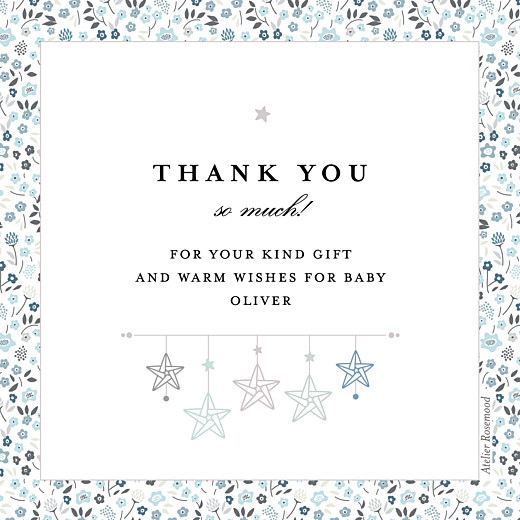 Baby Thank You Cards Liberty Origami Stars Blue - Back
