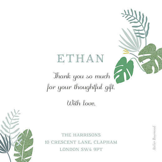 Baby Thank You Cards Tropical Forest Photo Green - Back