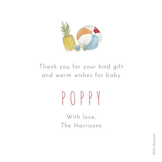 Baby Thank You Cards Hello Summer Photo White - Back