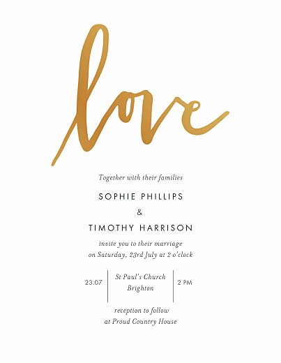 Wedding Invitations Love Letters (Foil) White - Front