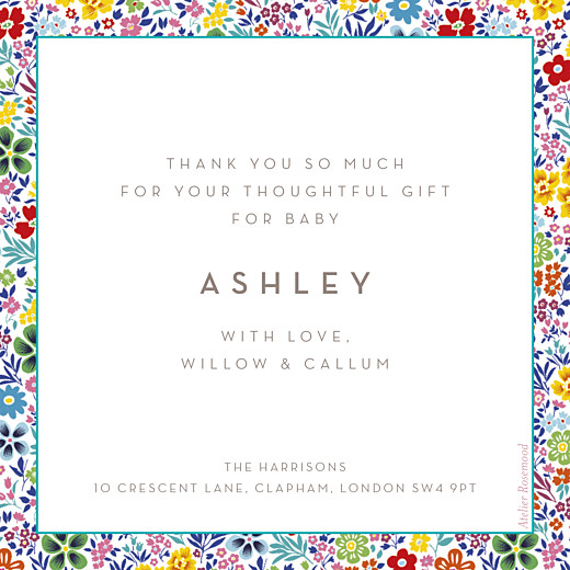 Baby Thank You Cards Flower Garden Photo (Square) Yellow & Red - Back