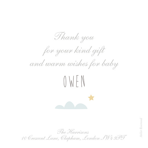 Baby Thank You Cards Up And Away Blue - Back