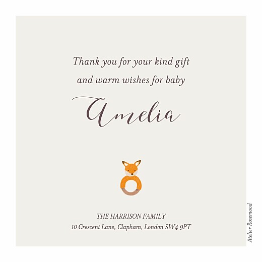 Baby Thank You Cards Autumn Baby White - Back