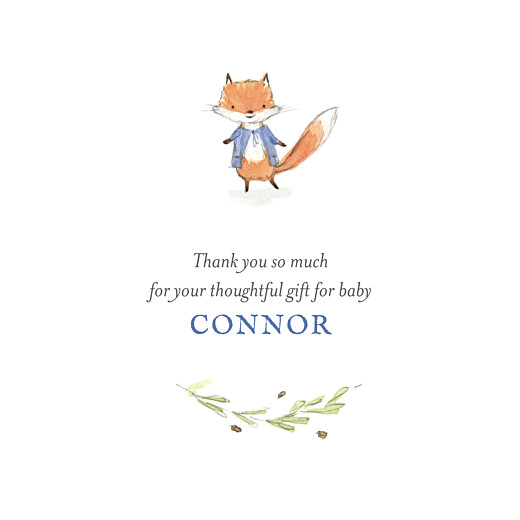 Baby Thank You Cards Watercolour Fox Photo Blue - Front