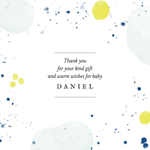Baby Thank You Cards Petites bulles d'aquarelle bleu-jaune - Front