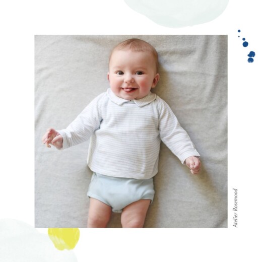 Baby Thank You Cards Petites bulles d'aquarelle bleu-jaune - Back