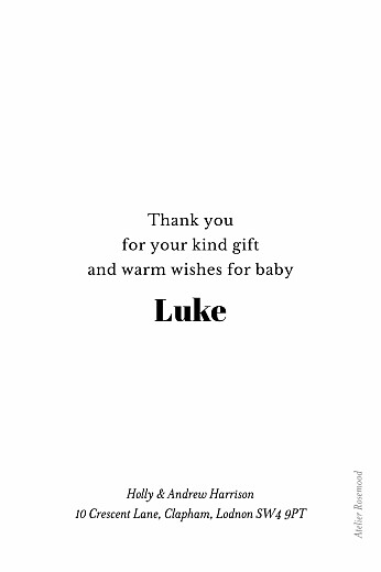 Baby Thank You Cards Chic Portrait White - Back