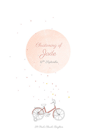 Christening Order of Service Booklets Cover Little Bicycle Pink - Page 1