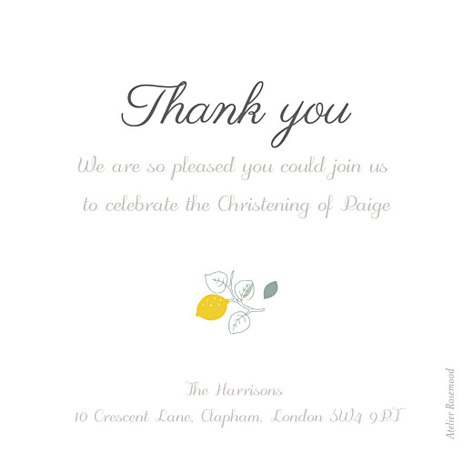 Baby Thank You Cards Citrons Yellow - Back