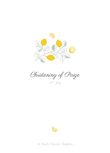 Christening Order of Service Booklets Cover Citrons Yellow - Page 1