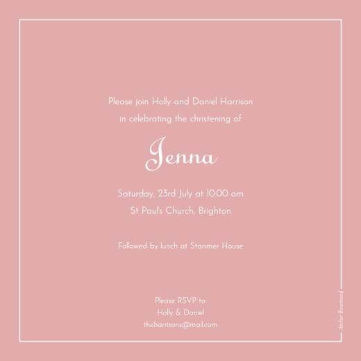 Christening Invitations Classic Border Old Pink - Front