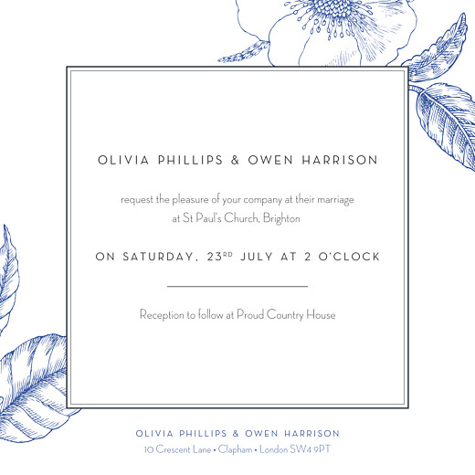 Wedding Invitations Engraved Chic Blue - Back