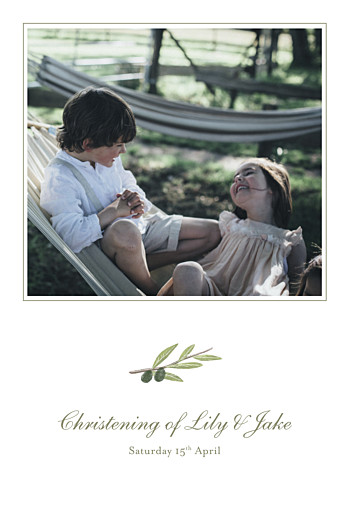 Christening Invitations Olive Branch White - Front