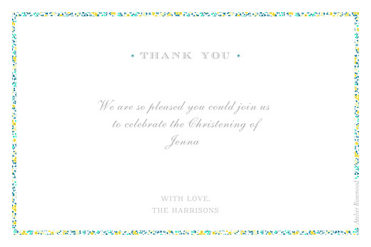 Baby Thank You Cards Liberty Fish Yellow Green - Back