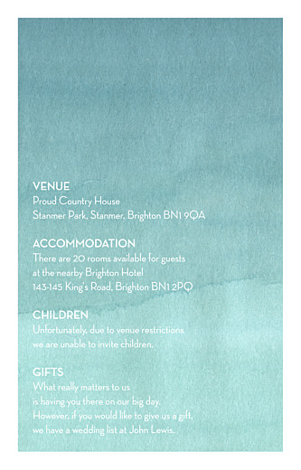 Guest Information Cards Watercolour Blue - Front