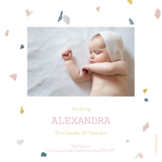 Baby Announcements Granite Pink & Yellow - Back