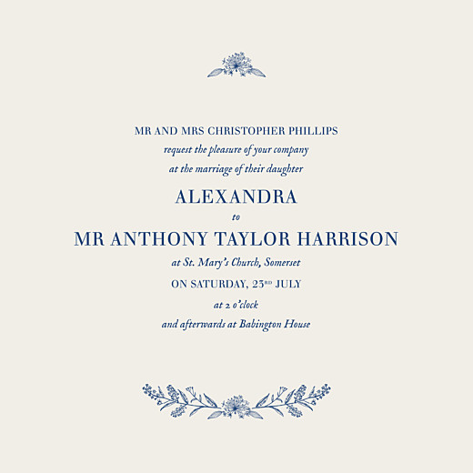 Wedding Invitations Natural Chic (square flat) Blue - Front