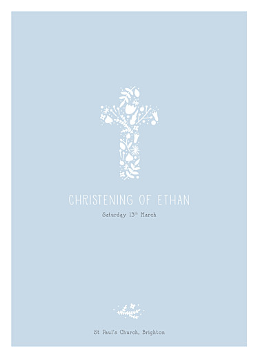 Christening Order of Service Booklets Cover Floral Cross Blue - Page 1