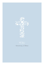 Christening Menus Floral Cross Blue