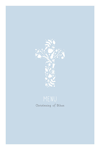 Christening Menus Floral Cross Blue - Front