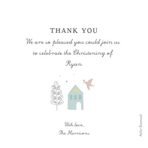 Baby Thank You Cards Village Chapel Blue - Back