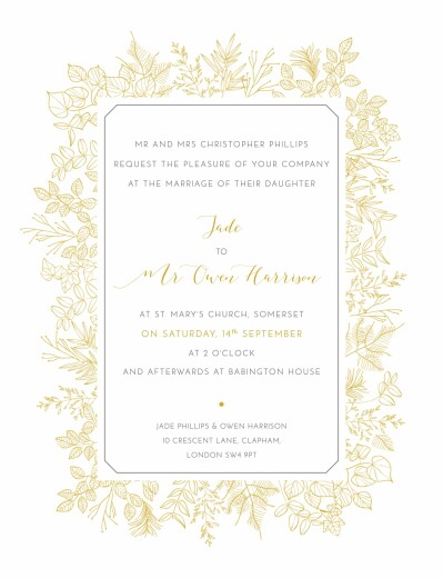 Wedding Invitations Botanical Border Yellow - Front