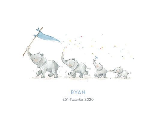 Small Posters Elephant Family Of 4 Blue - Front
