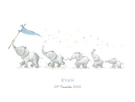 Small Posters Elephant Family Of 5 Blue